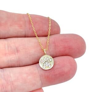Gold Tone Paw Print Cubic Zirconia Necklace | Sterling Silver 925 | 16"-18"